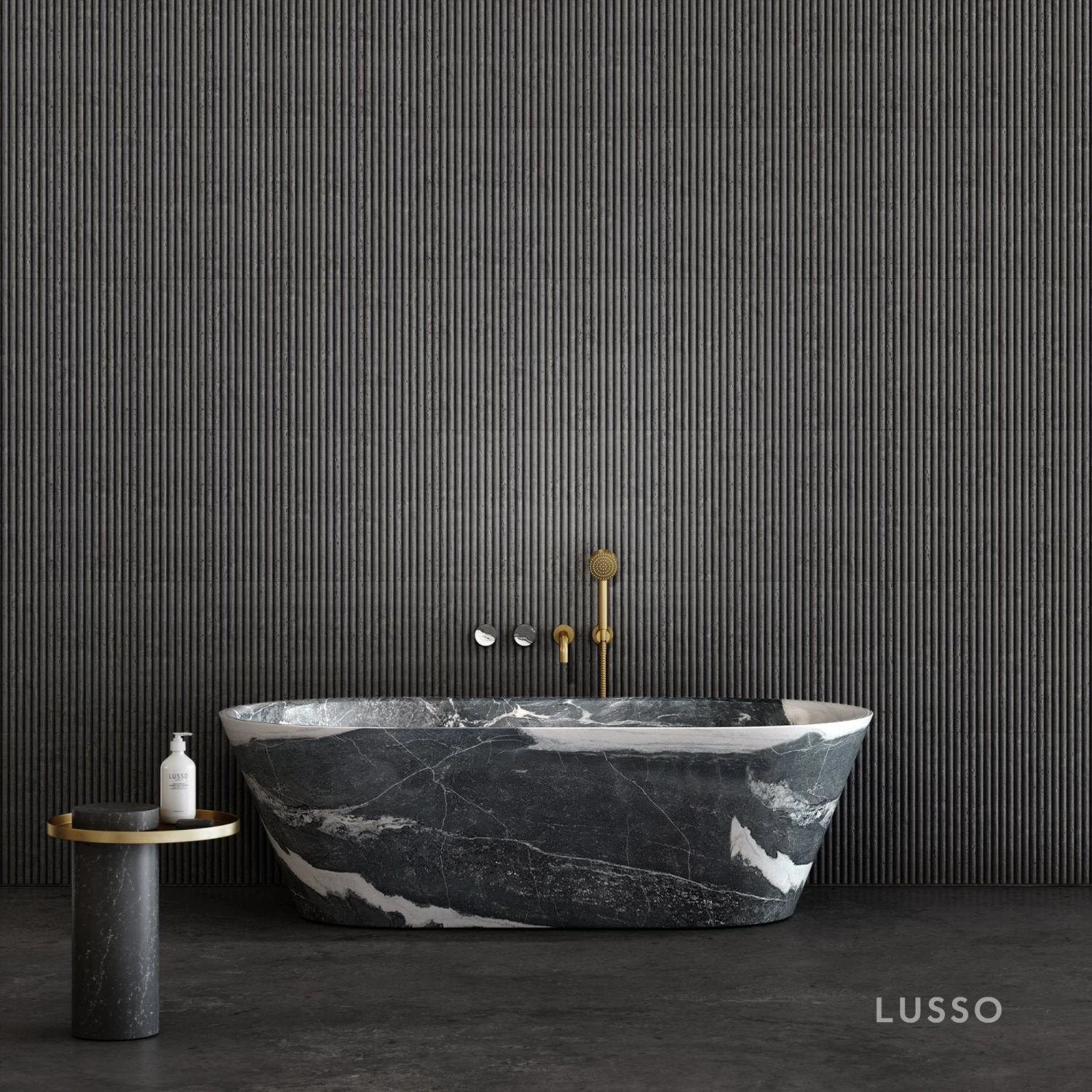 Porto Wall Mounted Bath Filler (Brushed Gold & Panda Marble) 3 Porto Wall Mounted Bath Filler (Brushed Gold & Panda Marble) - Image 3