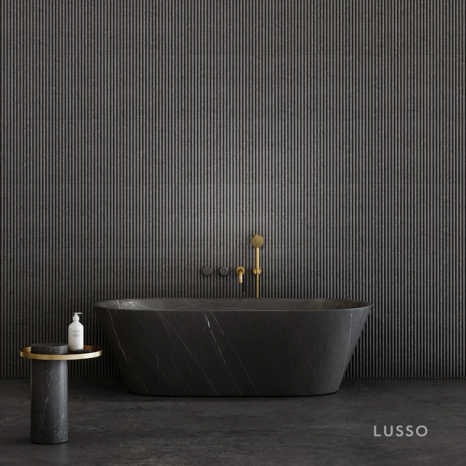 Porto Wall Mounted Bath Filler (Brushed Gold & Pietra Grey Marble) 3 Porto Wall Mounted Bath Filler (Brushed Gold & Pietra Grey Marble) - Image 3