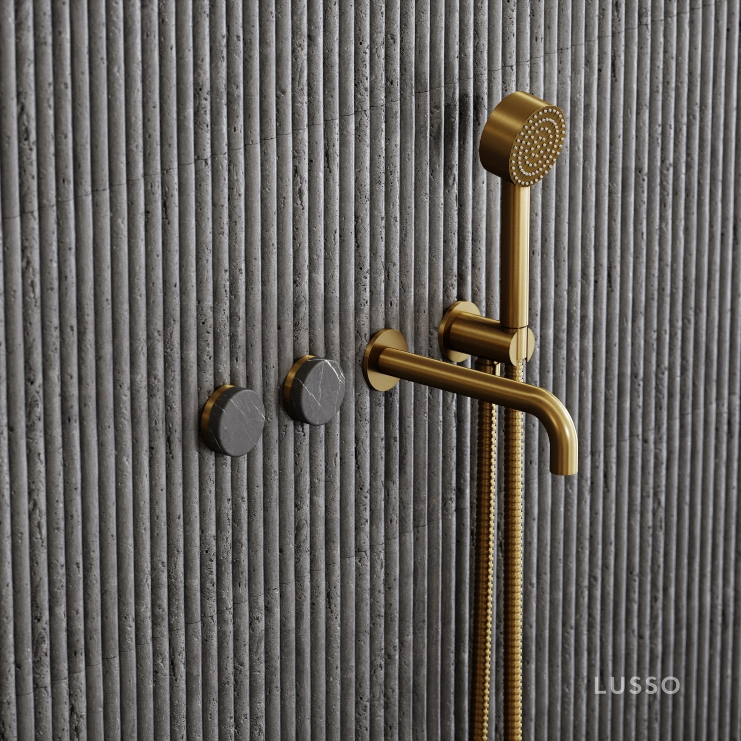 Porto Wall Mounted Bath Filler (Brushed Gold & Pietra Grey Marble) 2 Porto Wall Mounted Bath Filler (Brushed Gold & Pietra Grey Marble) - Image 2