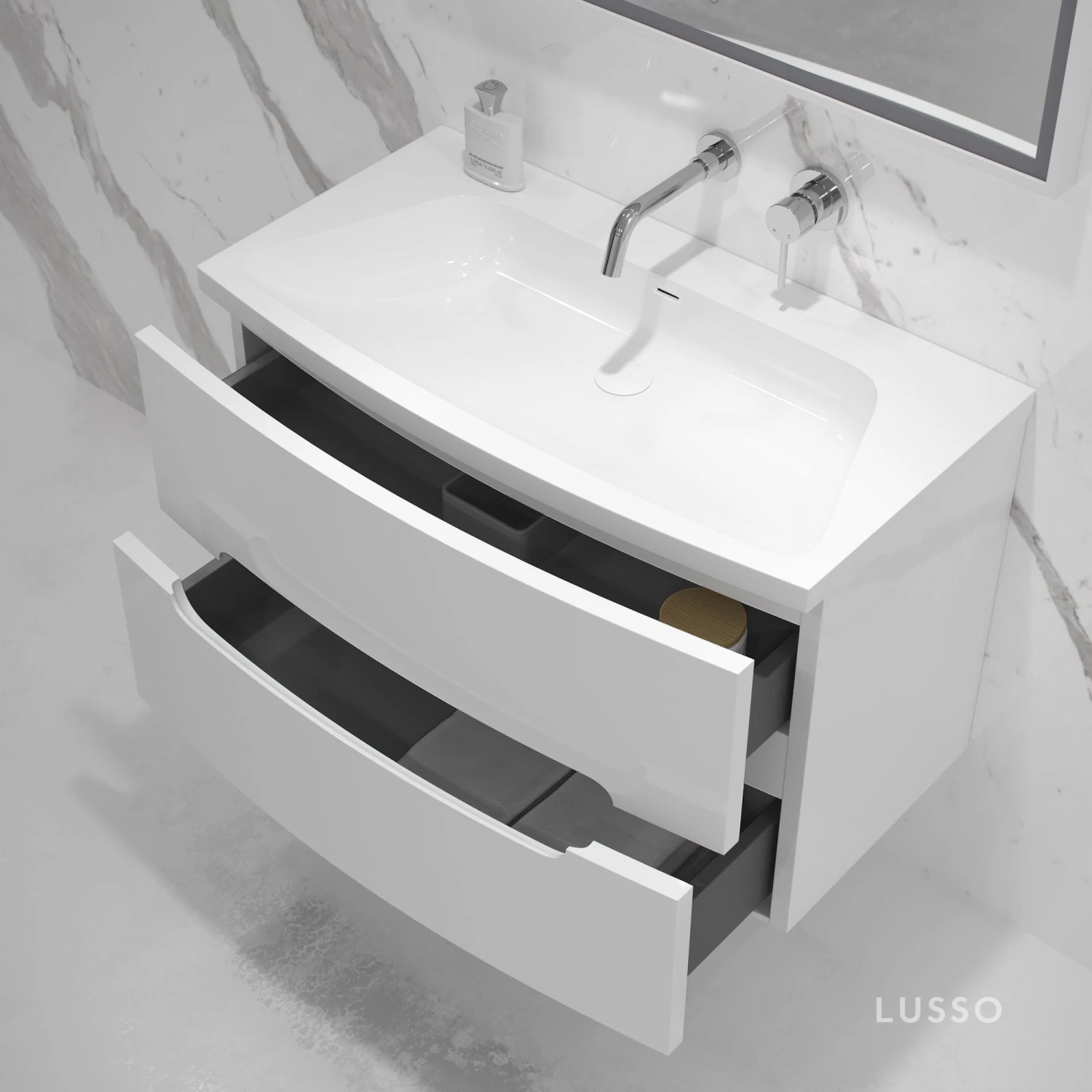 Puro Vanity Unit With Stone Basin (Gloss White 900mm) 2 Puro Vanity Unit With Stone Basin (Gloss White 900mm) - Image 2
