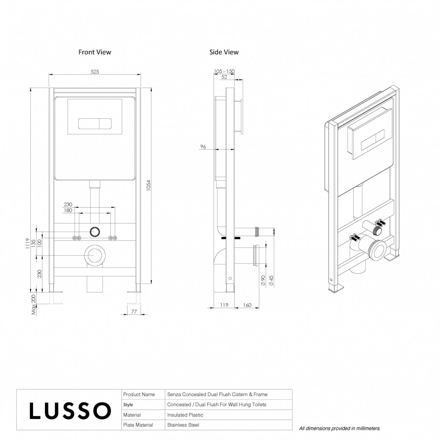 Senza Concealed Dual Flush Cistern & Frame With Flush Plate 10 Senza Concealed Dual Flush Cistern & Frame With Flush Plate - Image 10