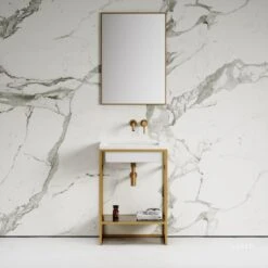 Signature Vanity Unit With Stone Basin (Brushed Gold Frame 600mm)