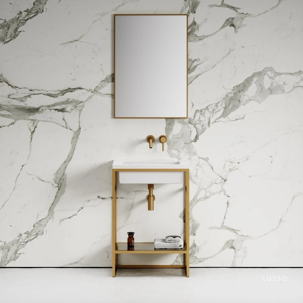 Signature Vanity Unit With Stone Basin (Brushed Gold Frame 600mm) 1 Signature Vanity Unit With Stone Basin (Brushed Gold Frame 600mm)