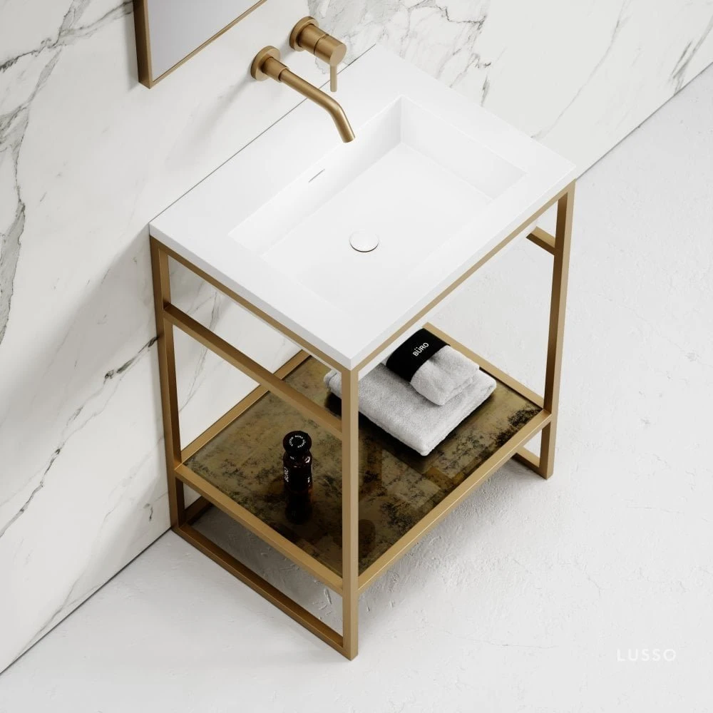 Signature Vanity Unit With Stone Basin (Brushed Gold Frame 600mm) 2 Signature Vanity Unit With Stone Basin (Brushed Gold Frame 600mm) - Image 2