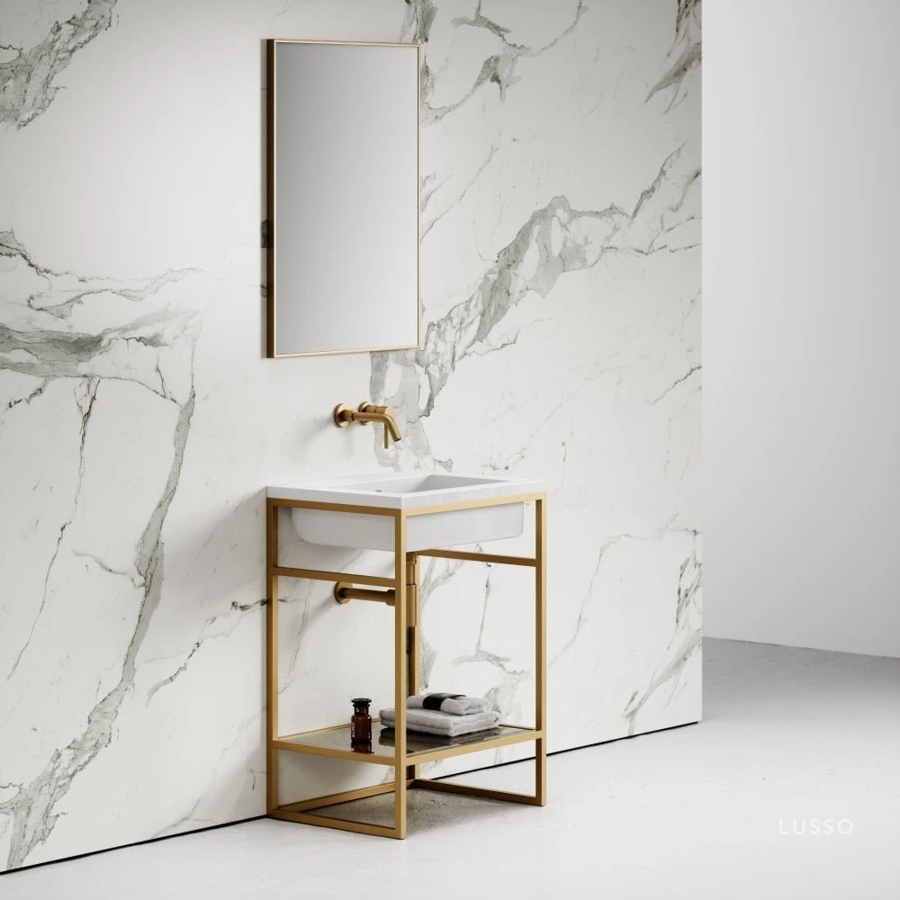 Signature Vanity Unit With Stone Basin (Brushed Gold Frame 600mm) 3 Signature Vanity Unit With Stone Basin (Brushed Gold Frame 600mm) - Image 3