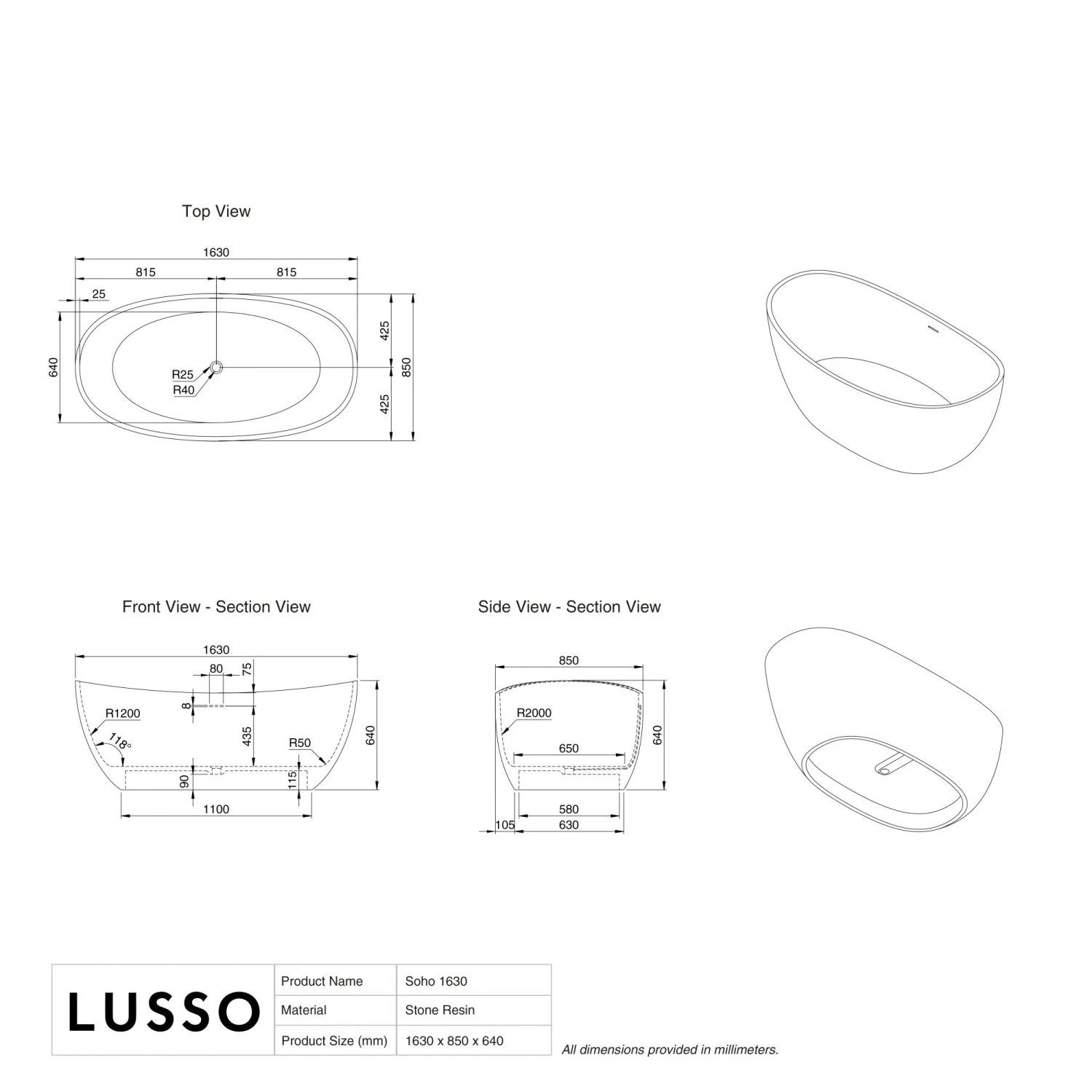 Soho Freestanding Stone Bath 1630mm 5 Soho Freestanding Stone Bath 1630mm - Image 5