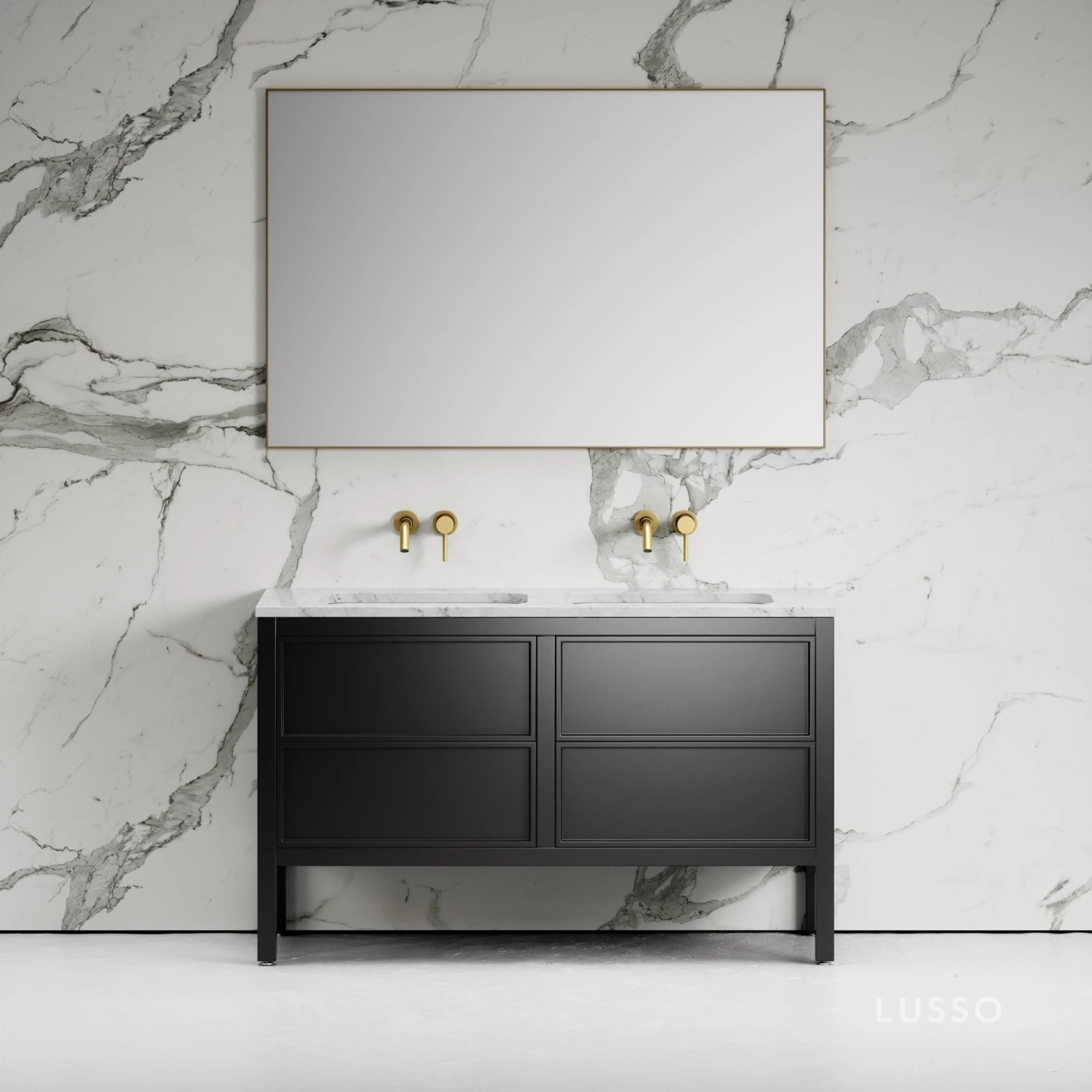 Stratford Bathroom Vanity Unit Black With Carrara Marble 1400mm 1 Stratford Bathroom Vanity Unit Black With Carrara Marble 1400mm