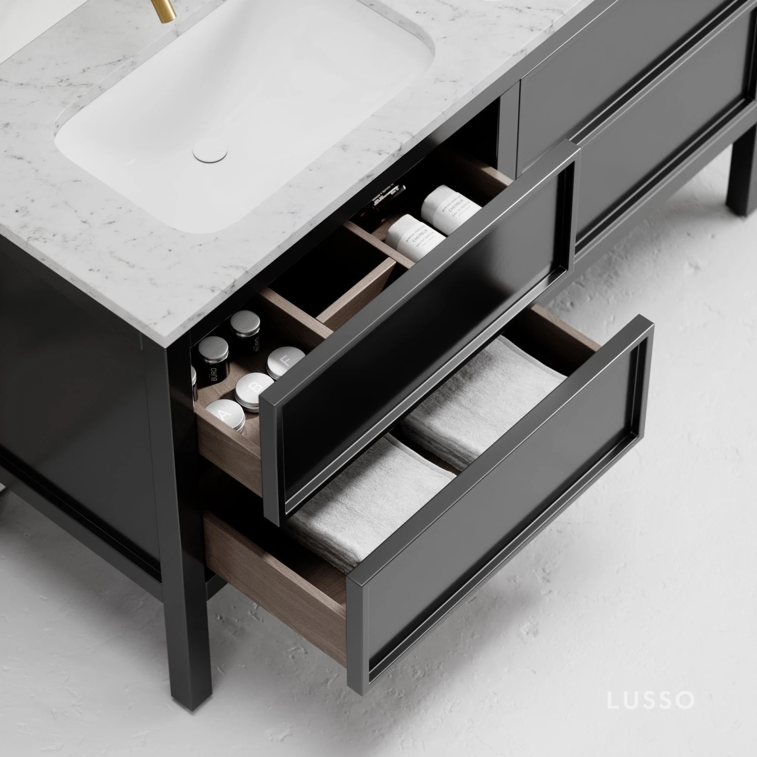 Stratford Bathroom Vanity Unit Black With Carrara Marble 1400mm 3 Stratford Bathroom Vanity Unit Black With Carrara Marble 1400mm - Image 3