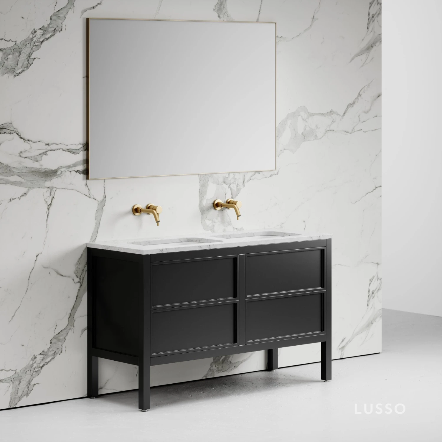 Stratford Bathroom Vanity Unit Black With Carrara Marble 1400mm 5 Stratford Bathroom Vanity Unit Black With Carrara Marble 1400mm - Image 5