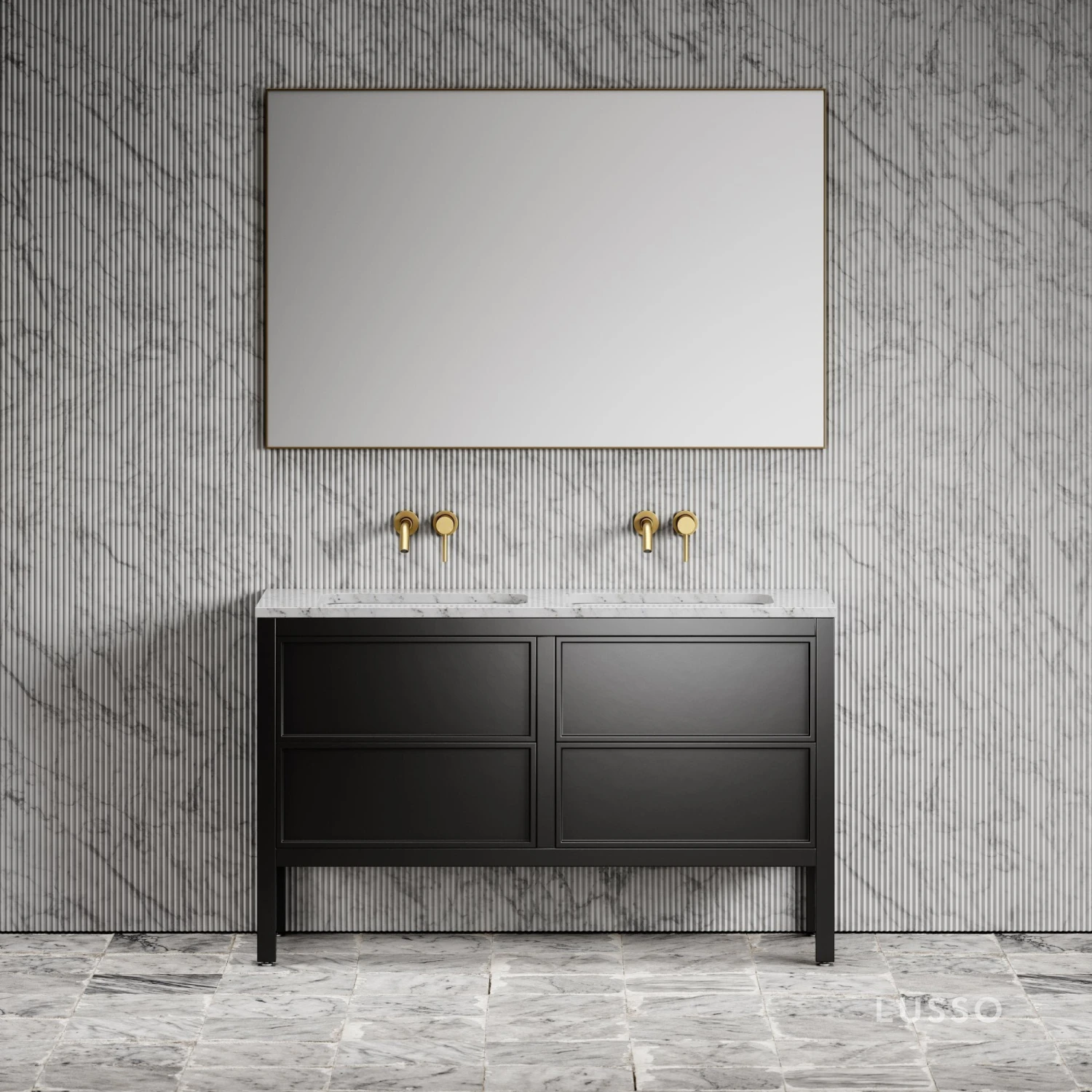 Stratford Bathroom Vanity Unit Black With Carrara Marble 1400mm 2 Stratford Bathroom Vanity Unit Black With Carrara Marble 1400mm - Image 2