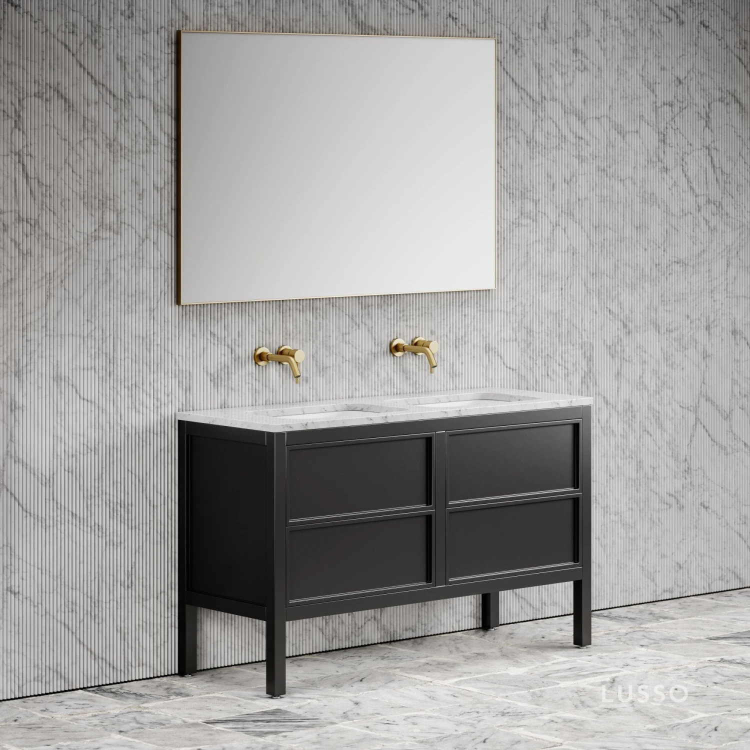 Stratford Bathroom Vanity Unit Black With Carrara Marble 1400mm 4 Stratford Bathroom Vanity Unit Black With Carrara Marble 1400mm - Image 4