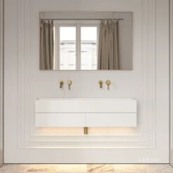 Thinn Double Vanity Unit With Stone Basin (Matte White 1200mm)