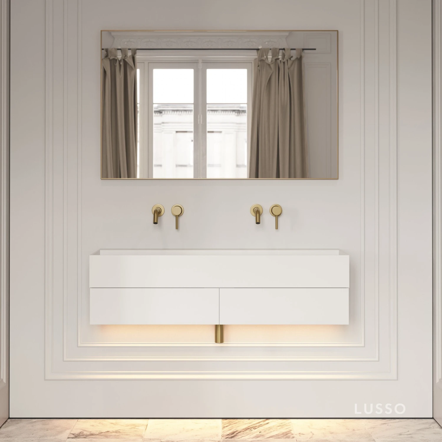 Thinn Double Vanity Unit With Stone Basin (Matte White 1200mm) 1 Thinn Double Vanity Unit With Stone Basin (Matte White 1200mm)