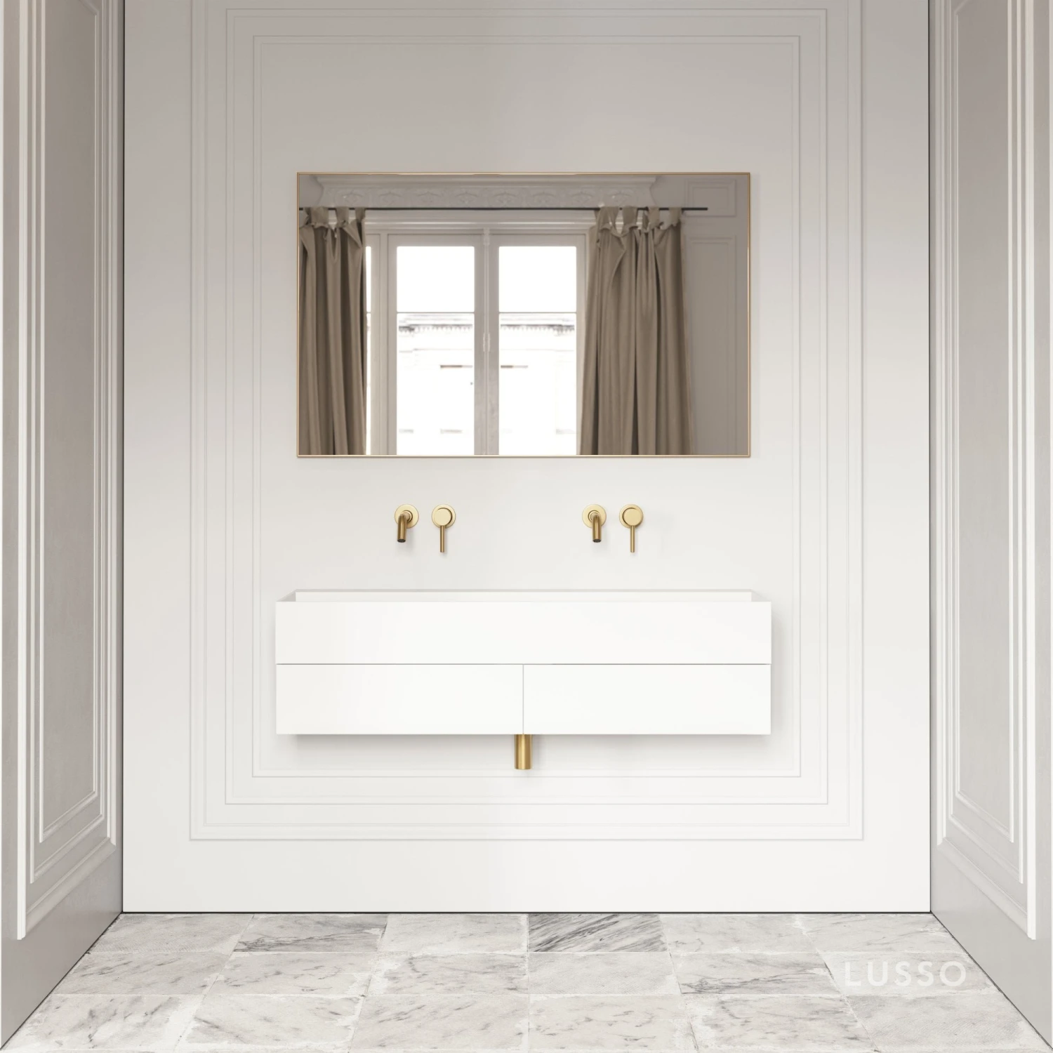 Thinn Double Vanity Unit With Stone Basin (Matte White 1200mm) 6 Thinn Double Vanity Unit With Stone Basin (Matte White 1200mm) - Image 6