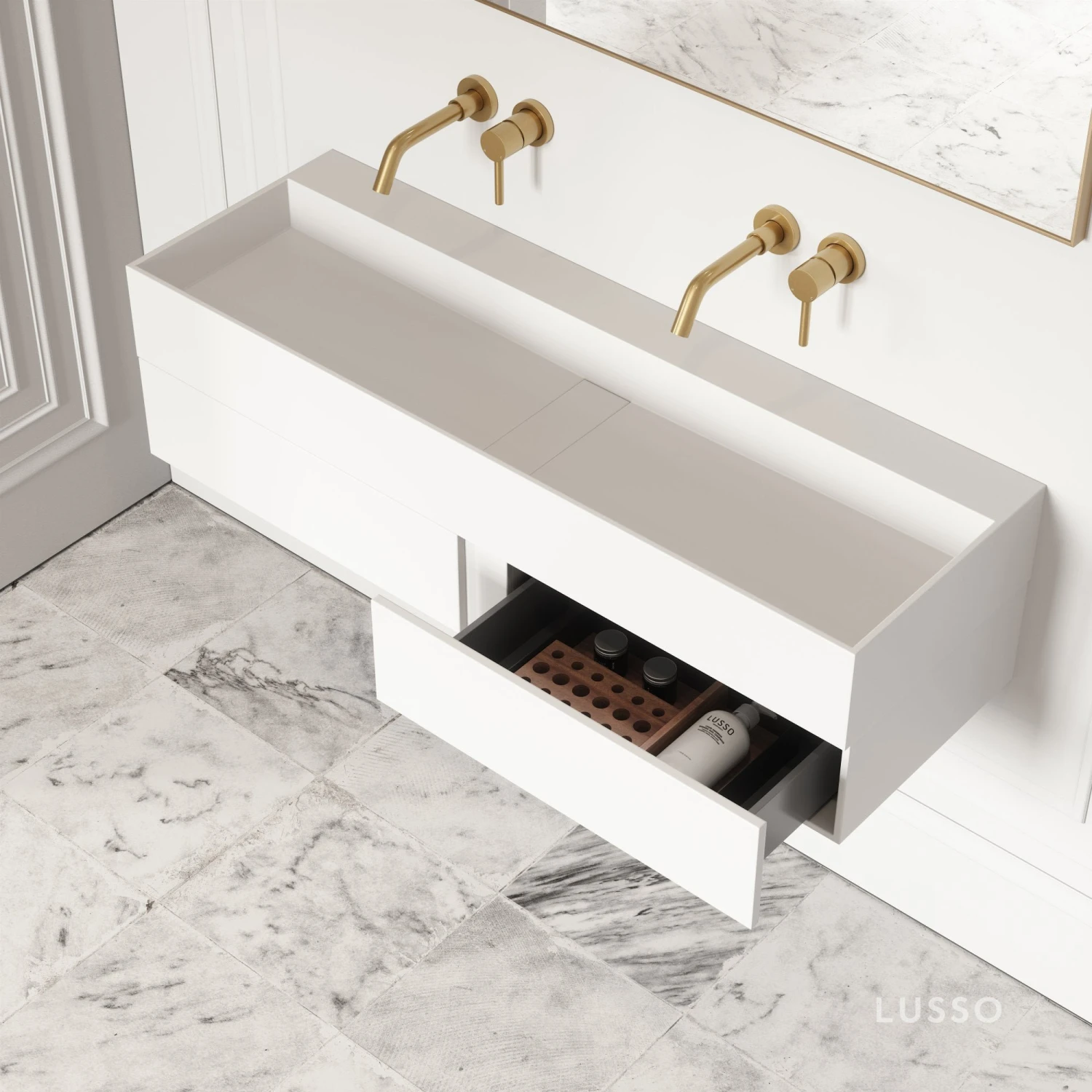 Thinn Double Vanity Unit With Stone Basin (Matte White 1200mm) 2 Thinn Double Vanity Unit With Stone Basin (Matte White 1200mm) - Image 2
