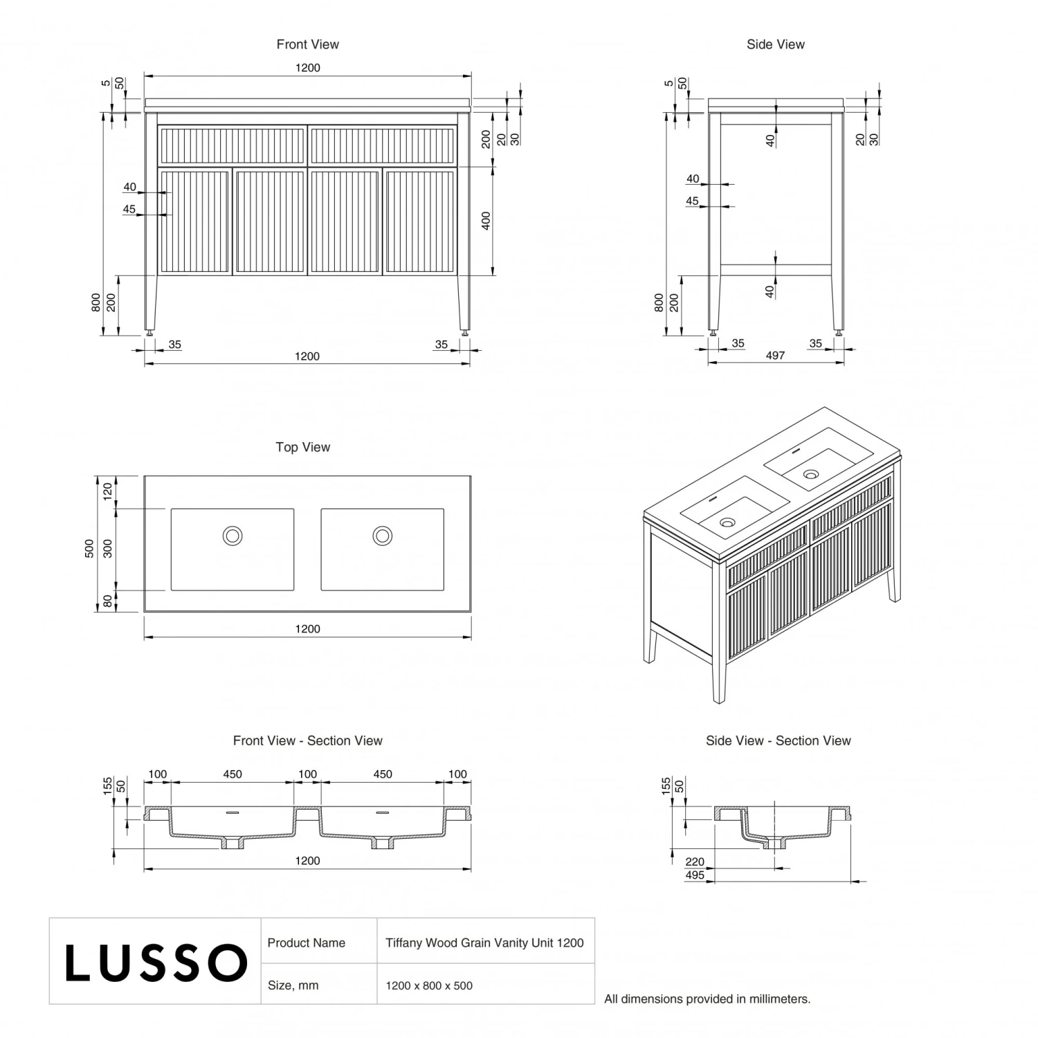 Tiffany Velvet Beige Wood Grain Double Vanity Unit 1200mm 7 Tiffany Velvet Beige Wood Grain Double Vanity Unit 1200mm - Image 7