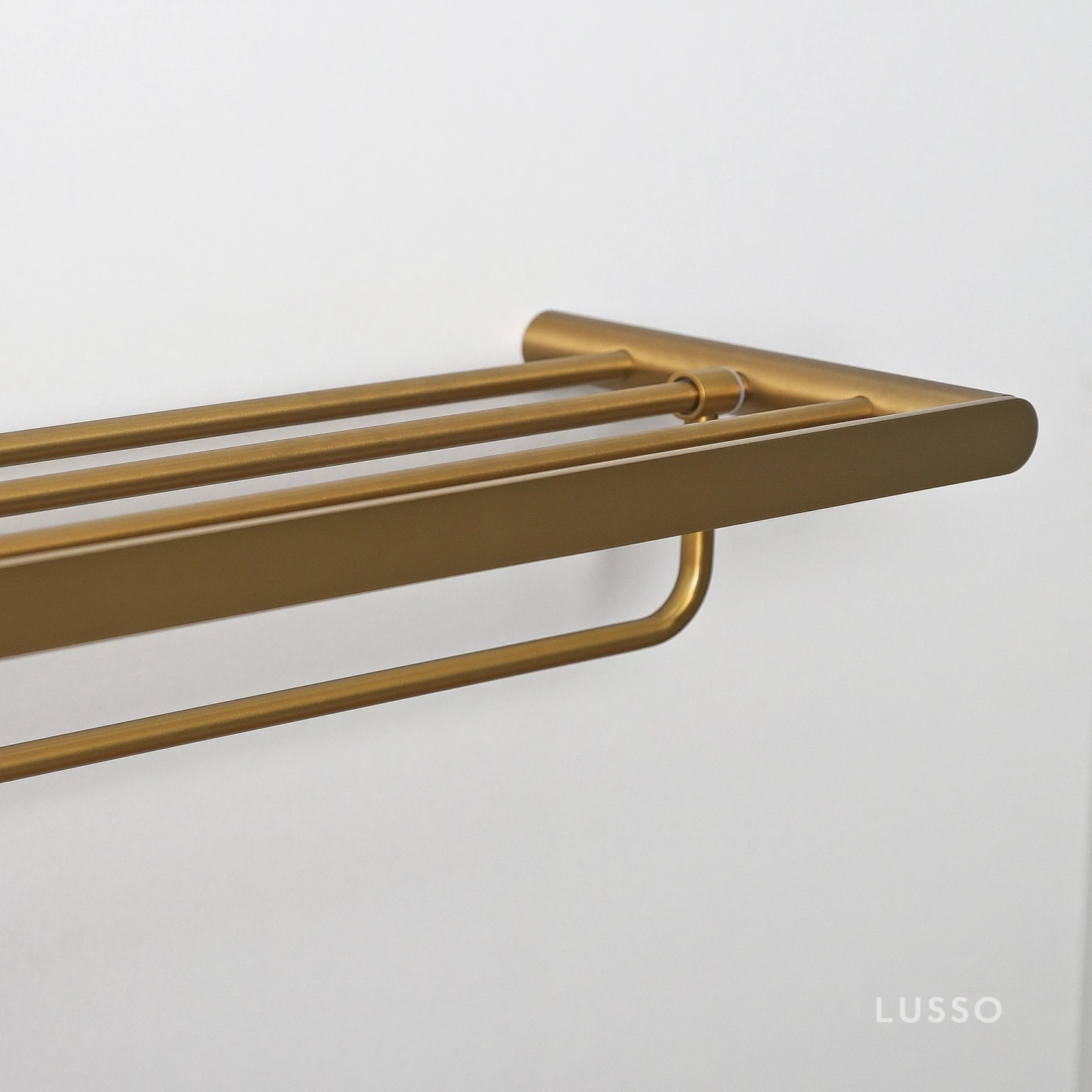 Towel Shelf With Rail Brushed Gold 600mm 2 Towel Shelf With Rail Brushed Gold 600mm - Image 2