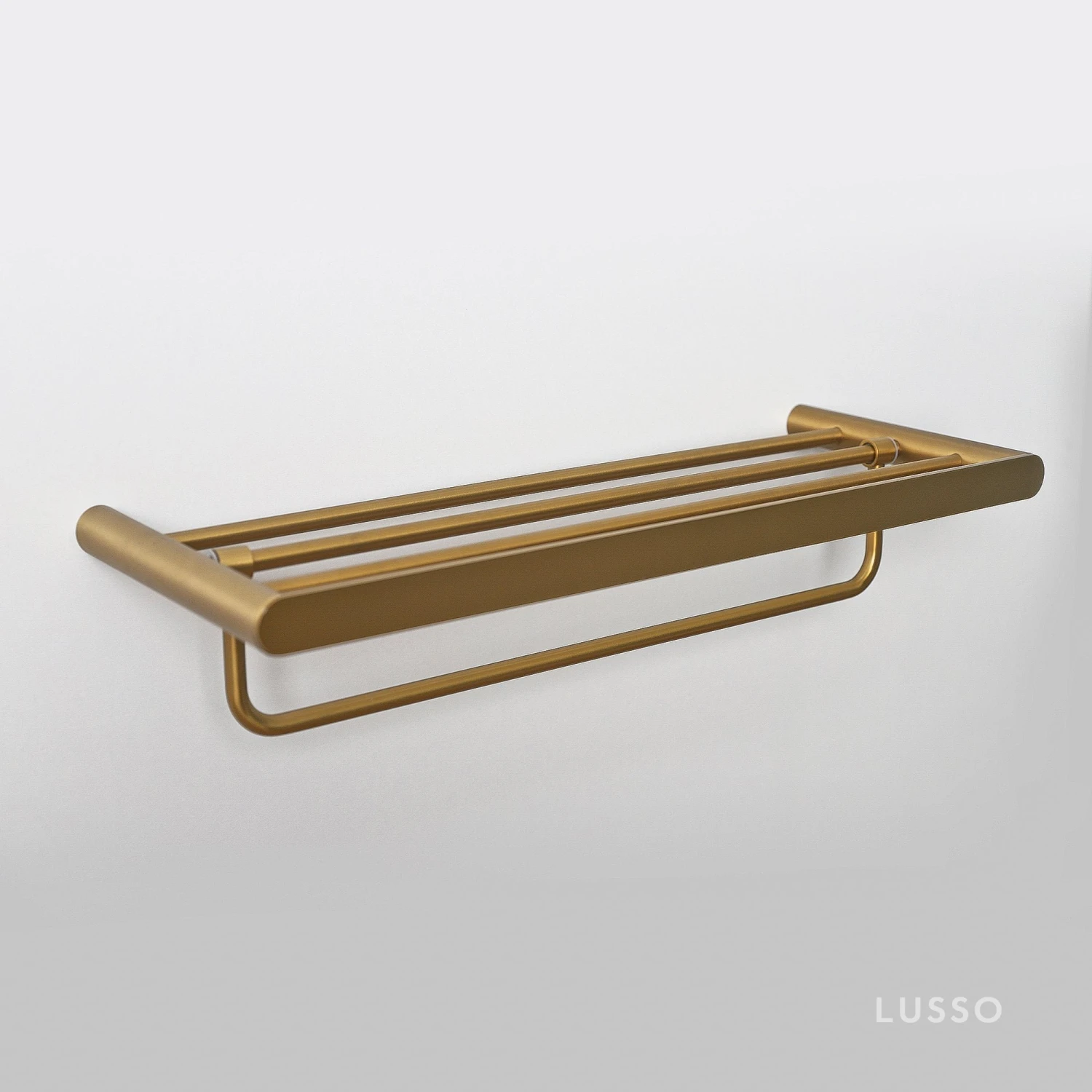 Towel Shelf With Rail Brushed Gold 600mm 3 Towel Shelf With Rail Brushed Gold 600mm - Image 3