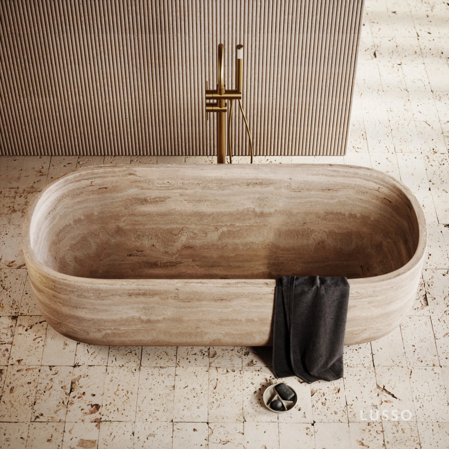 Travertine Designo Freestanding Bath 1700mm 3 Travertine Designo Freestanding Bath 1700mm - Image 3
