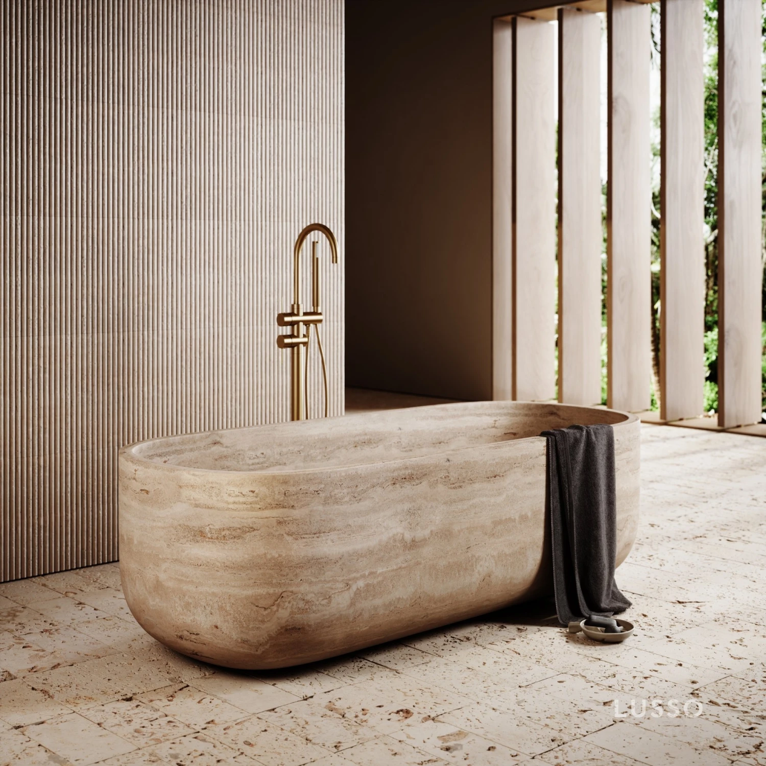Travertine Designo Freestanding Bath 1700mm 2 Travertine Designo Freestanding Bath 1700mm - Image 2