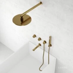 Urban Brushed Gold 3-Way Thermostatic Shower With Handheld Shower & Bath Spout