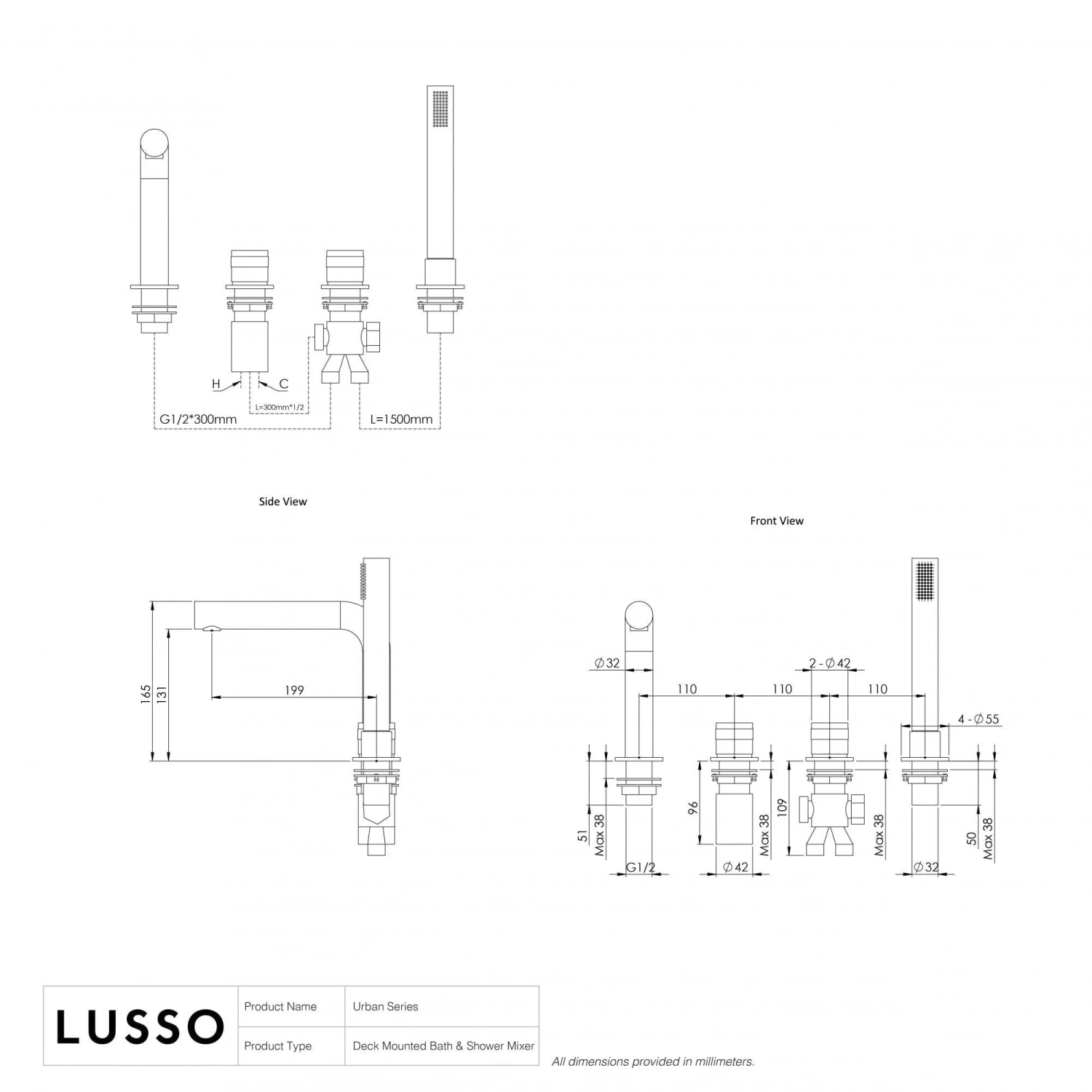 Urban Brushed Gold Deck Mounted Bath Shower Mixer Tap 4 Urban Brushed Gold Deck Mounted Bath Shower Mixer Tap - Image 4