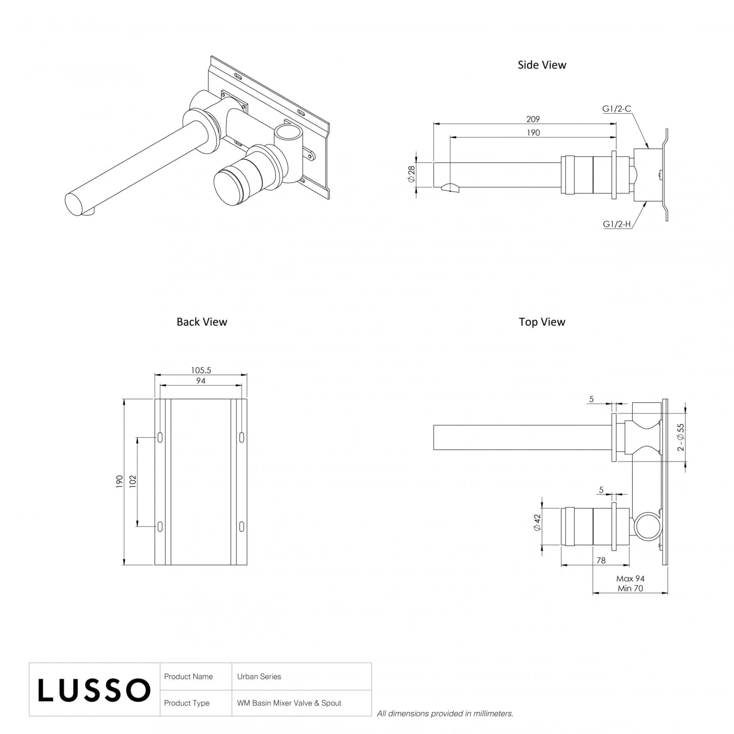 Urban Brushed Gold Wall Mounted Basin Mixer Tap 4 Urban Brushed Gold Wall Mounted Basin Mixer Tap - Image 4
