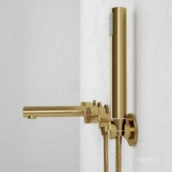 Urban Brushed Gold Wall Mounted Bath Mixer Shower Tap -Home Bathroom Shop urban brushed gold wall mounted bath mixer shower tap p6148 37905 zoom