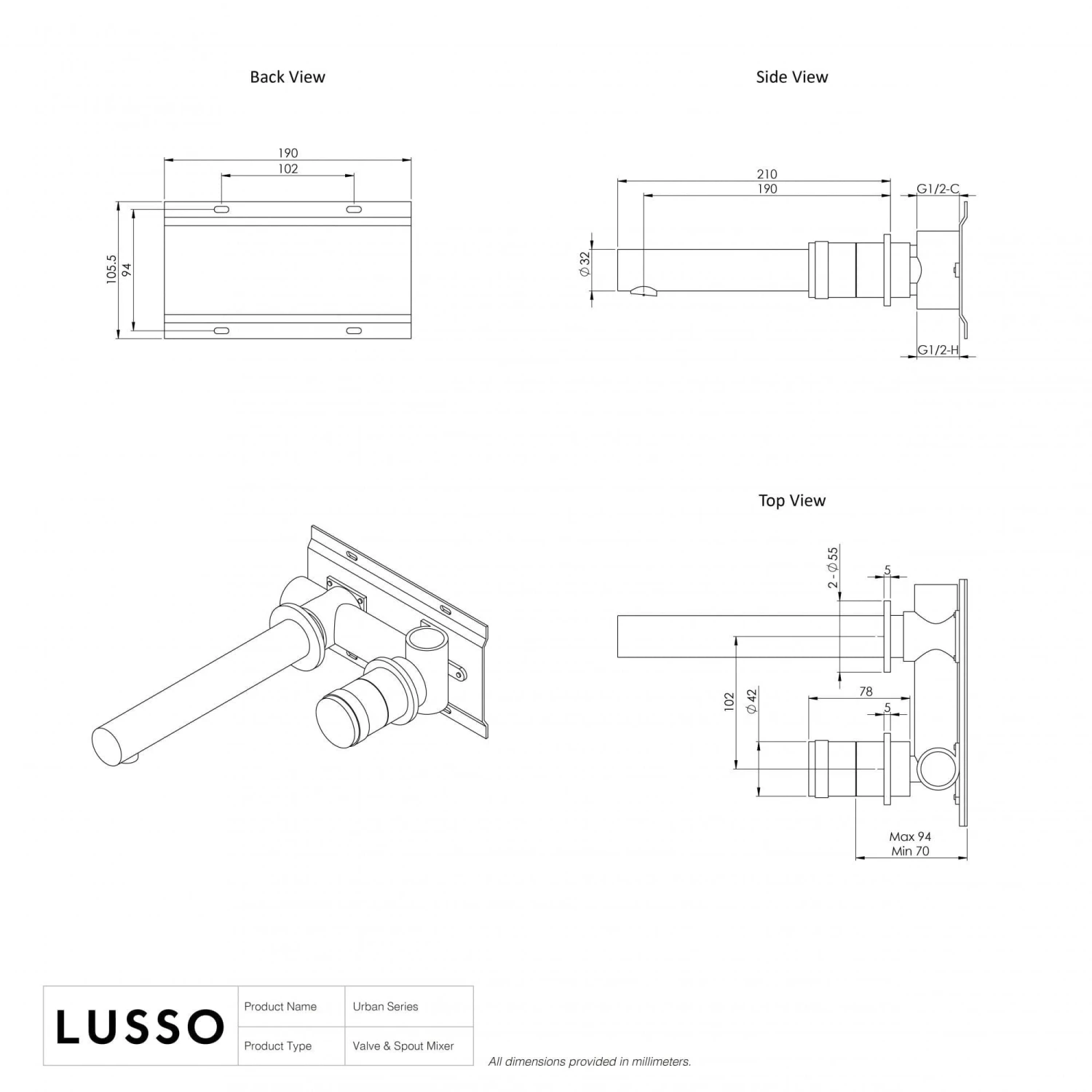 Urban Brushed Gold Wall Mounted Bath Mixer Tap 4 Urban Brushed Gold Wall Mounted Bath Mixer Tap - Image 4