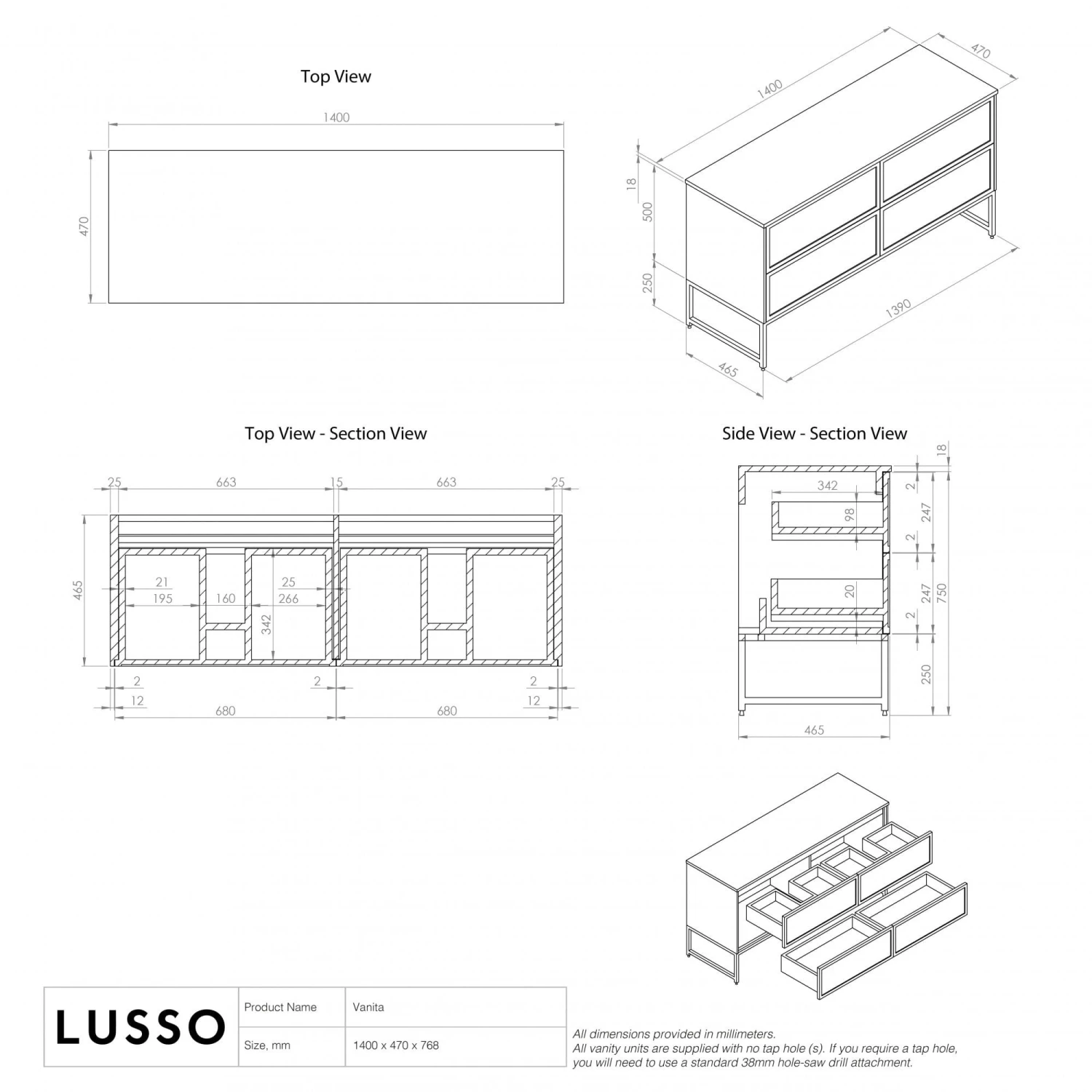 Vanita Freestanding Bathroom Vanity Matte White 1400mm 6 Vanita Freestanding Bathroom Vanity Matte White 1400mm - Image 6