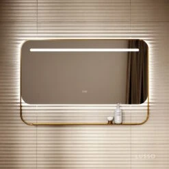 Vario Brushed Gold Mirror With Natural White LED Light And Demister 1200mm -Home Bathroom Shop vario brushed gold mirror with natural white led light and demister 1200mm p6475 40662 zoom
