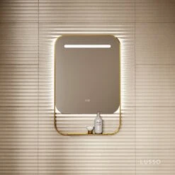 Vario Brushed Gold Mirror With Natural White LED Light And Demister 600mm -Home Bathroom Shop vario brushed gold mirror with natural white led light and demister 600mm p6473 40658 zoom