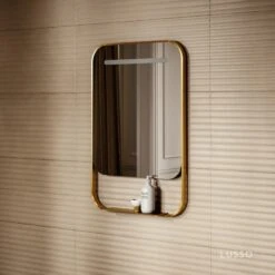 Vario Brushed Gold Mirror With Natural White LED Light And Demister 600mm -Home Bathroom Shop vario brushed gold mirror with natural white led light and demister 600mm p6473 40659 zoom