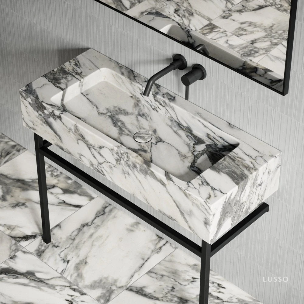 Vernante Vanity Unit With Arabescato Marble Basin 1000mm 2 Vernante Vanity Unit With Arabescato Marble Basin 1000mm - Image 2