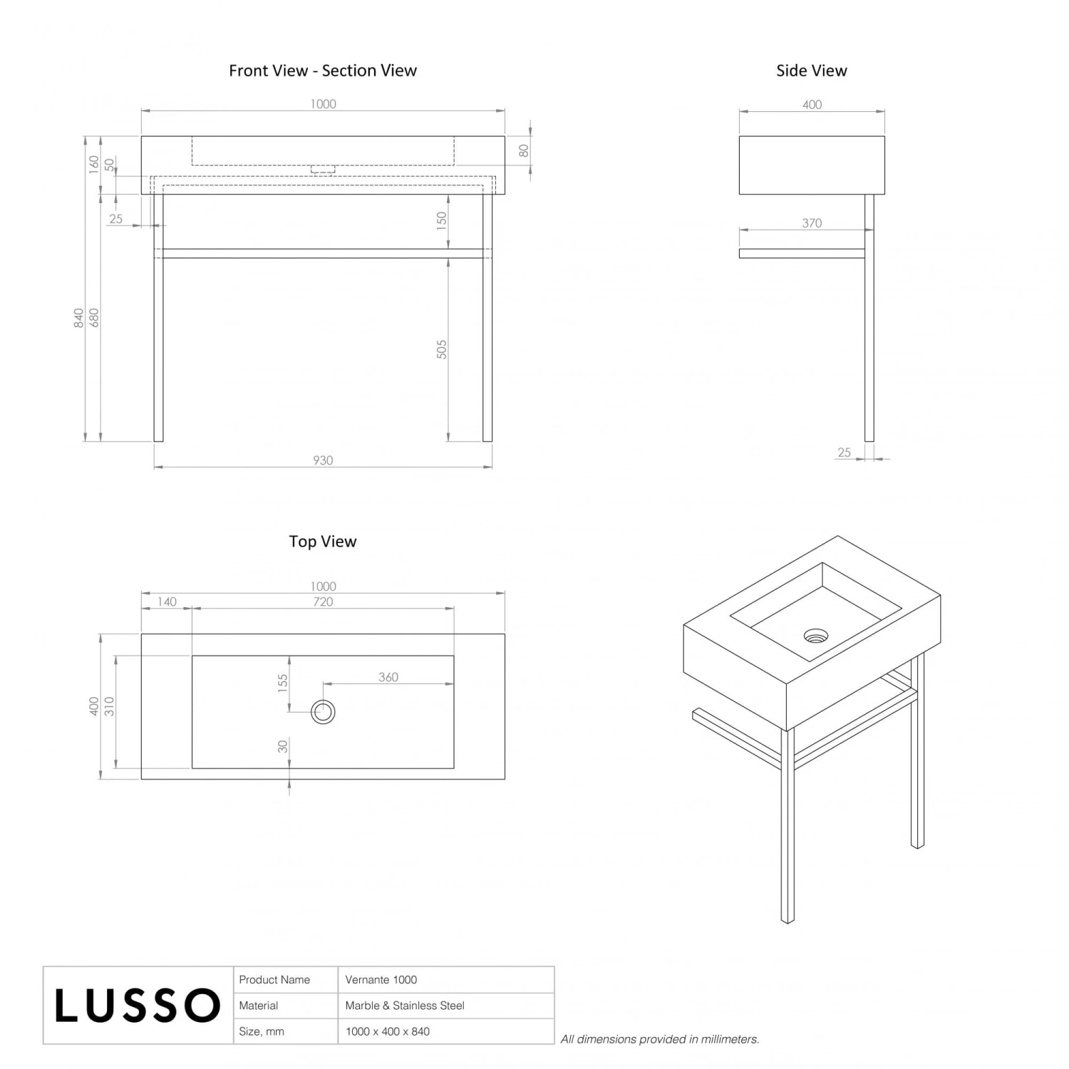 Vernante Vanity Unit With Arabescato Marble Basin 1000mm 4 Vernante Vanity Unit With Arabescato Marble Basin 1000mm - Image 4