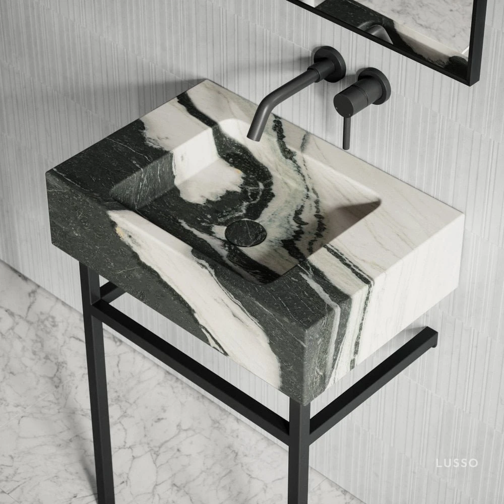 Vernante Vanity Unit With Panda Marble Basin 600mm 2 Vernante Vanity Unit With Panda Marble Basin 600mm - Image 2