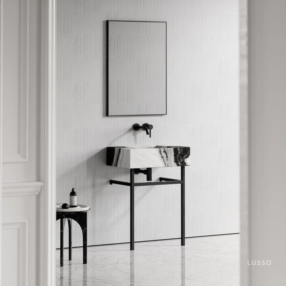 Vernante Vanity Unit With Panda Marble Basin 600mm 6 Vernante Vanity Unit With Panda Marble Basin 600mm - Image 6