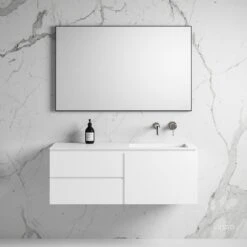 Vola Vanity Unit With Stone Basin (Matte White 1200mm)