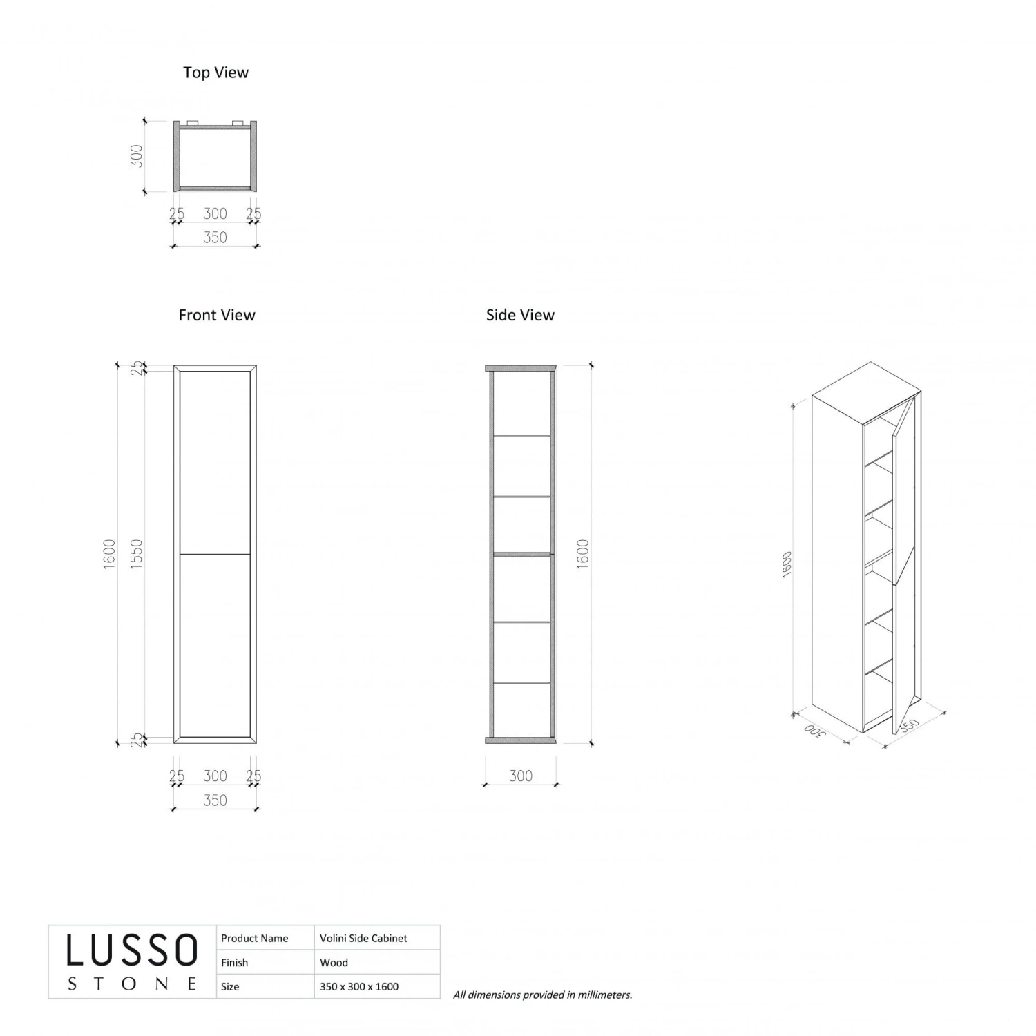 Volini Bathroom Storage Cabinet Matte Anthracite 350mm 4 Volini Bathroom Storage Cabinet Matte Anthracite 350mm - Image 4