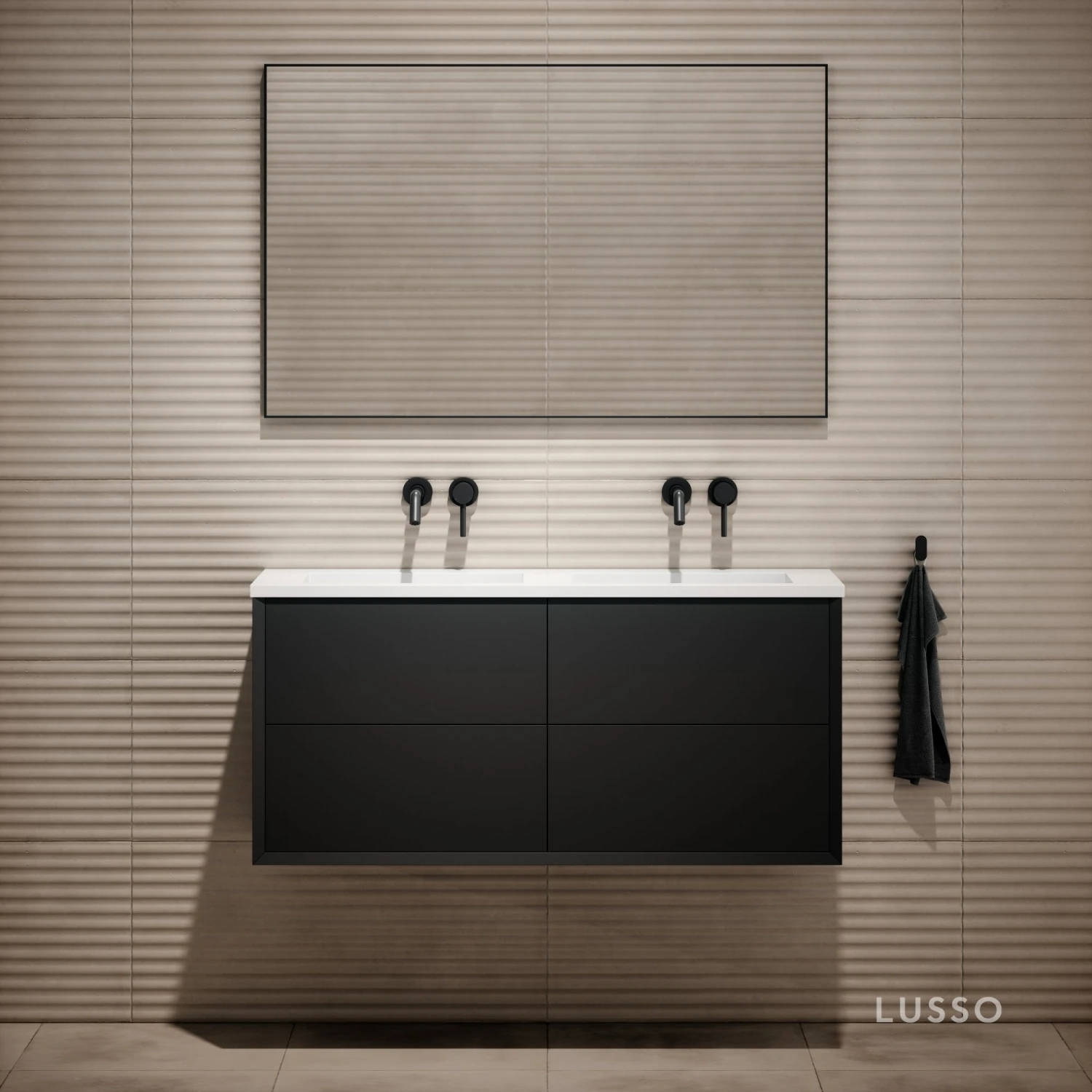 Volini Double Bathroom Vanity Unit Matte Black 1200mm 2 Volini Double Bathroom Vanity Unit Matte Black 1200mm - Image 2