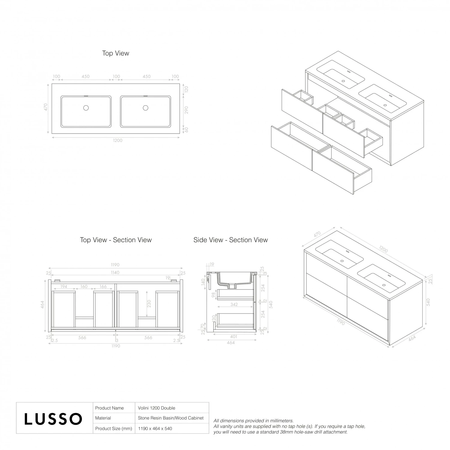 Volini Double Bathroom Vanity Unit Matte Black 1200mm 6 Volini Double Bathroom Vanity Unit Matte Black 1200mm - Image 6