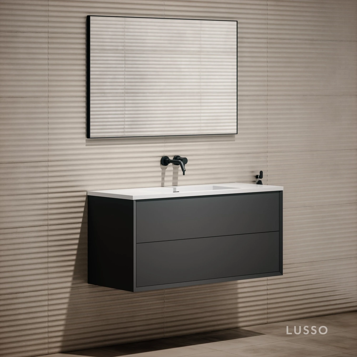 Volini Vanity Unit With Stone Basin (Matte Anthracite 1200mm) 3 Volini Vanity Unit With Stone Basin (Matte Anthracite 1200mm) - Image 3