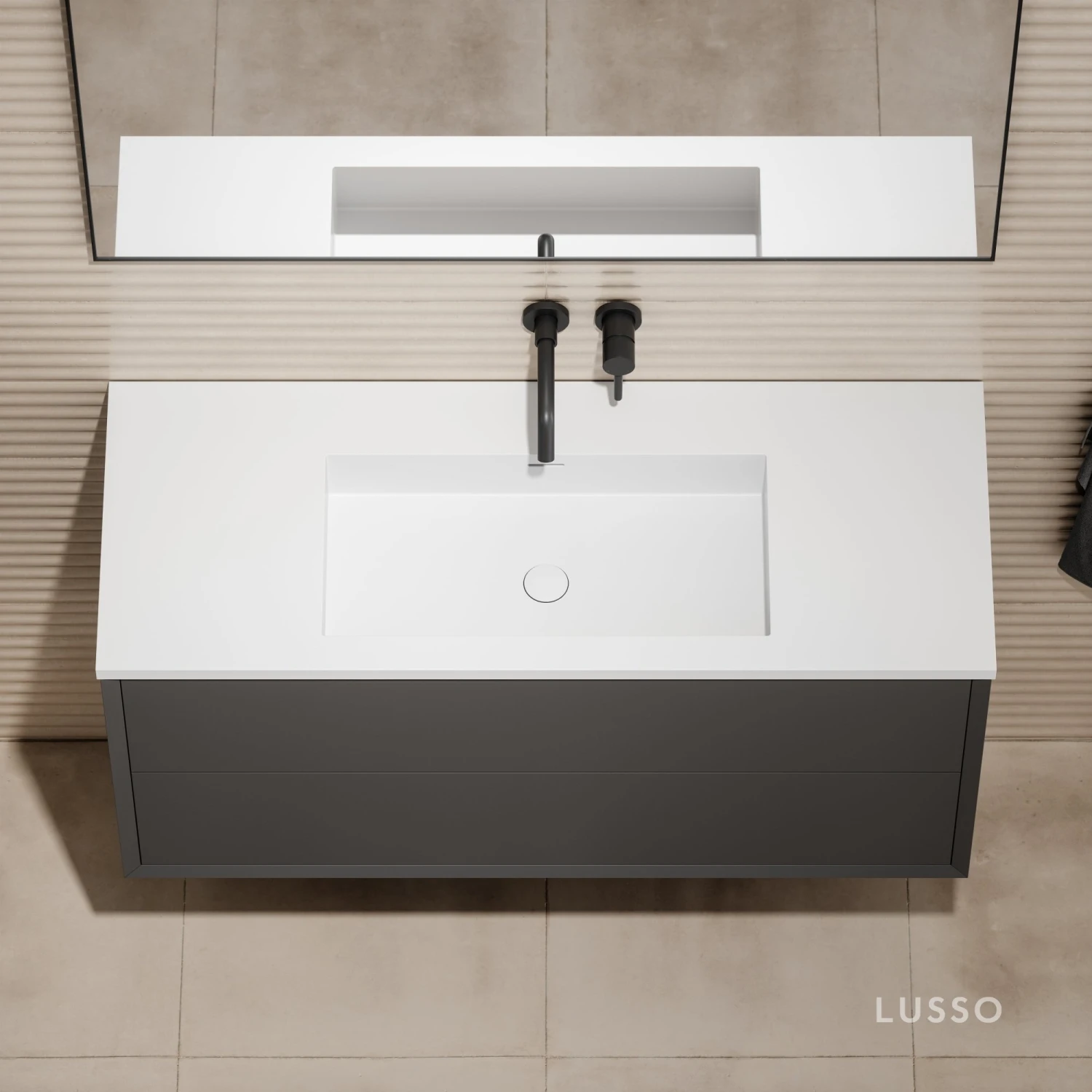 Volini Vanity Unit With Stone Basin (Matte Anthracite 1200mm) 4 Volini Vanity Unit With Stone Basin (Matte Anthracite 1200mm) - Image 4
