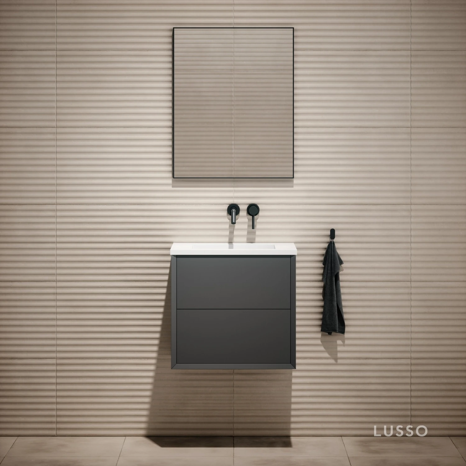 Volini Vanity Unit With Stone Basin (Matte Anthracite 600mm) 2 Volini Vanity Unit With Stone Basin (Matte Anthracite 600mm) - Image 2