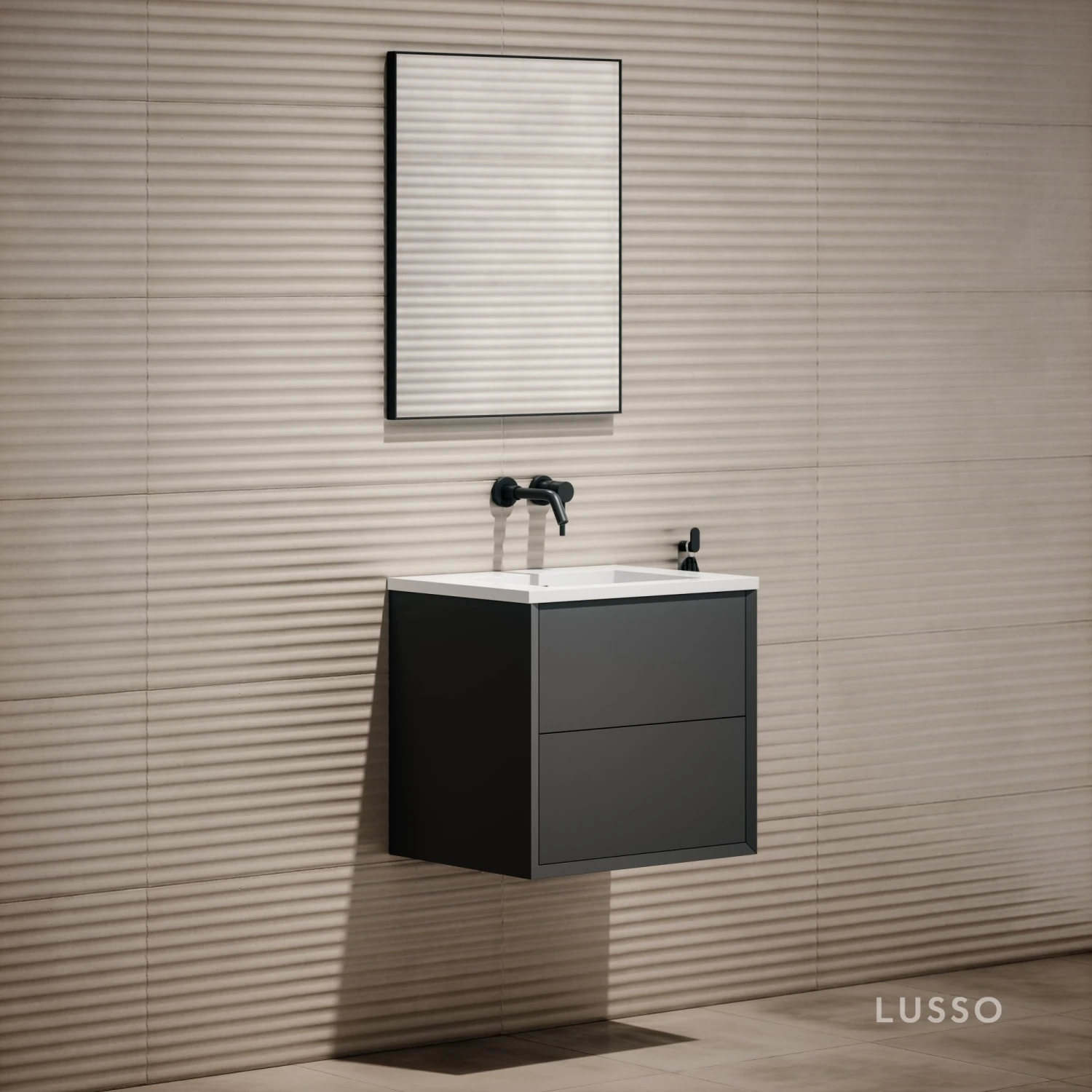 Volini Vanity Unit With Stone Basin (Matte Anthracite 600mm) 3 Volini Vanity Unit With Stone Basin (Matte Anthracite 600mm) - Image 3