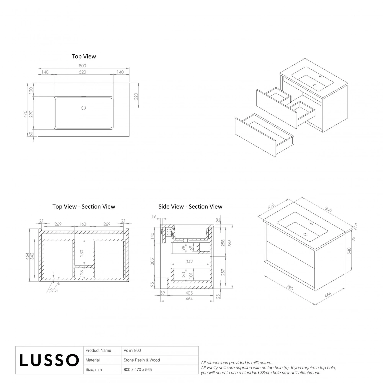 Volini Vanity Unit With Stone Basin (Matte Anthracite 800mm) 6 Volini Vanity Unit With Stone Basin (Matte Anthracite 800mm) - Image 6