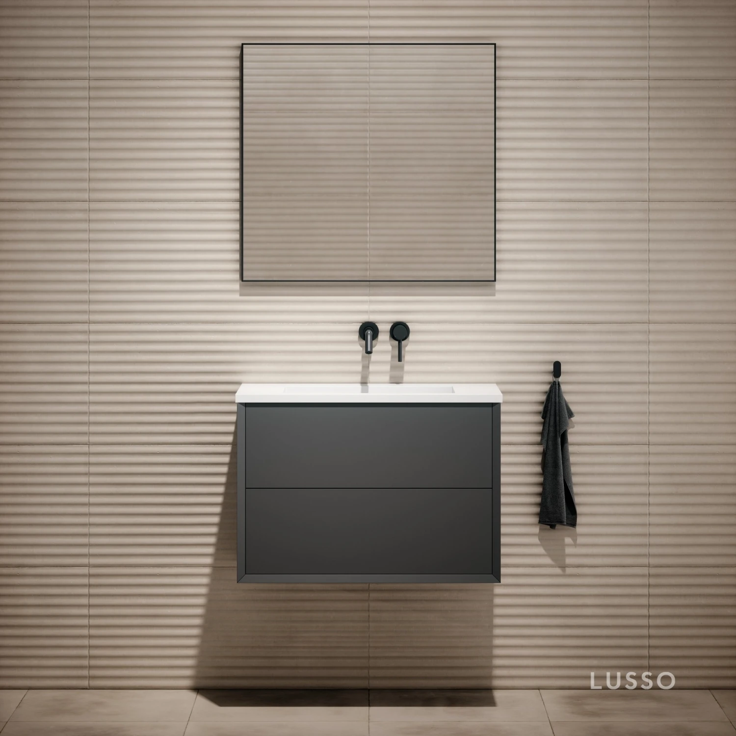 Volini Vanity Unit With Stone Basin (Matte Anthracite 800mm) 2 Volini Vanity Unit With Stone Basin (Matte Anthracite 800mm) - Image 2