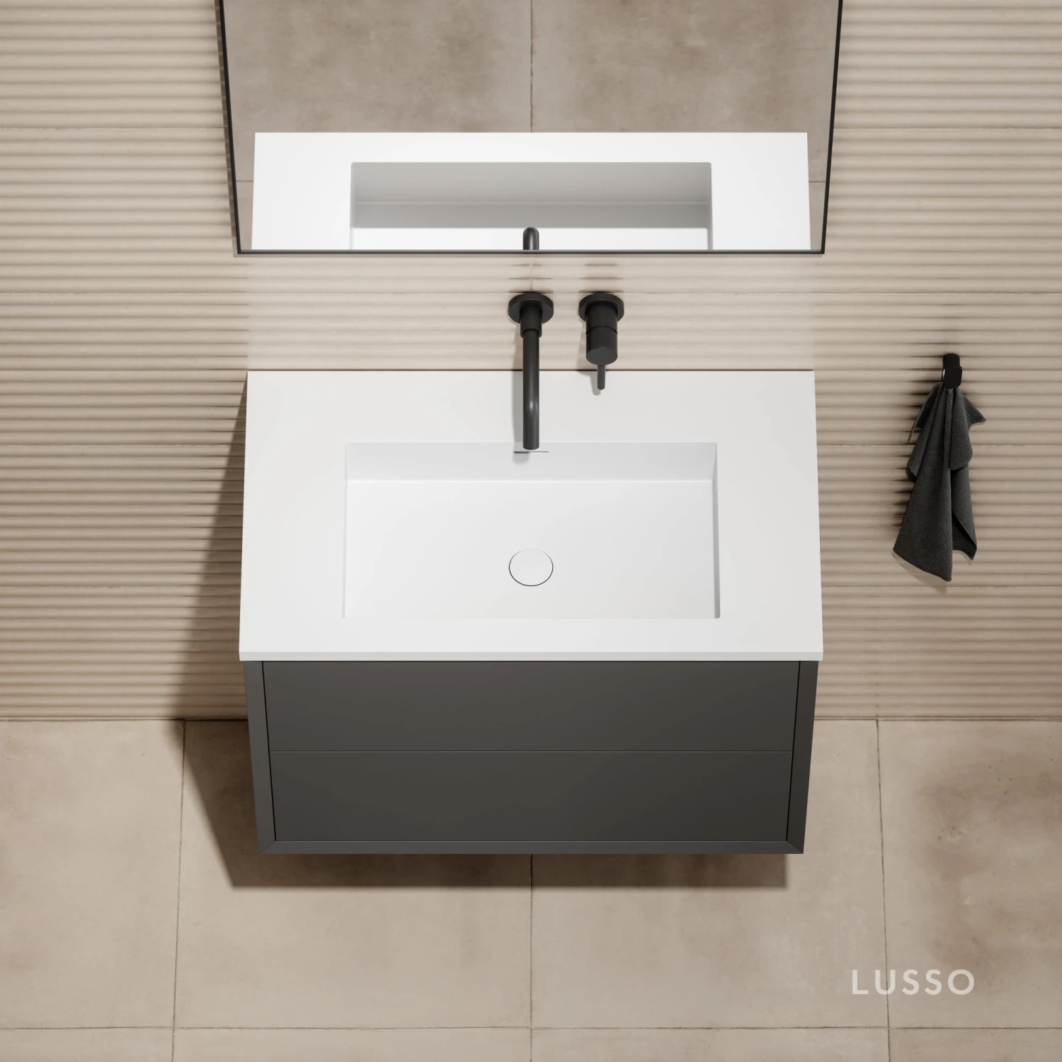 Volini Vanity Unit With Stone Basin (Matte Anthracite 800mm) 4 Volini Vanity Unit With Stone Basin (Matte Anthracite 800mm) - Image 4