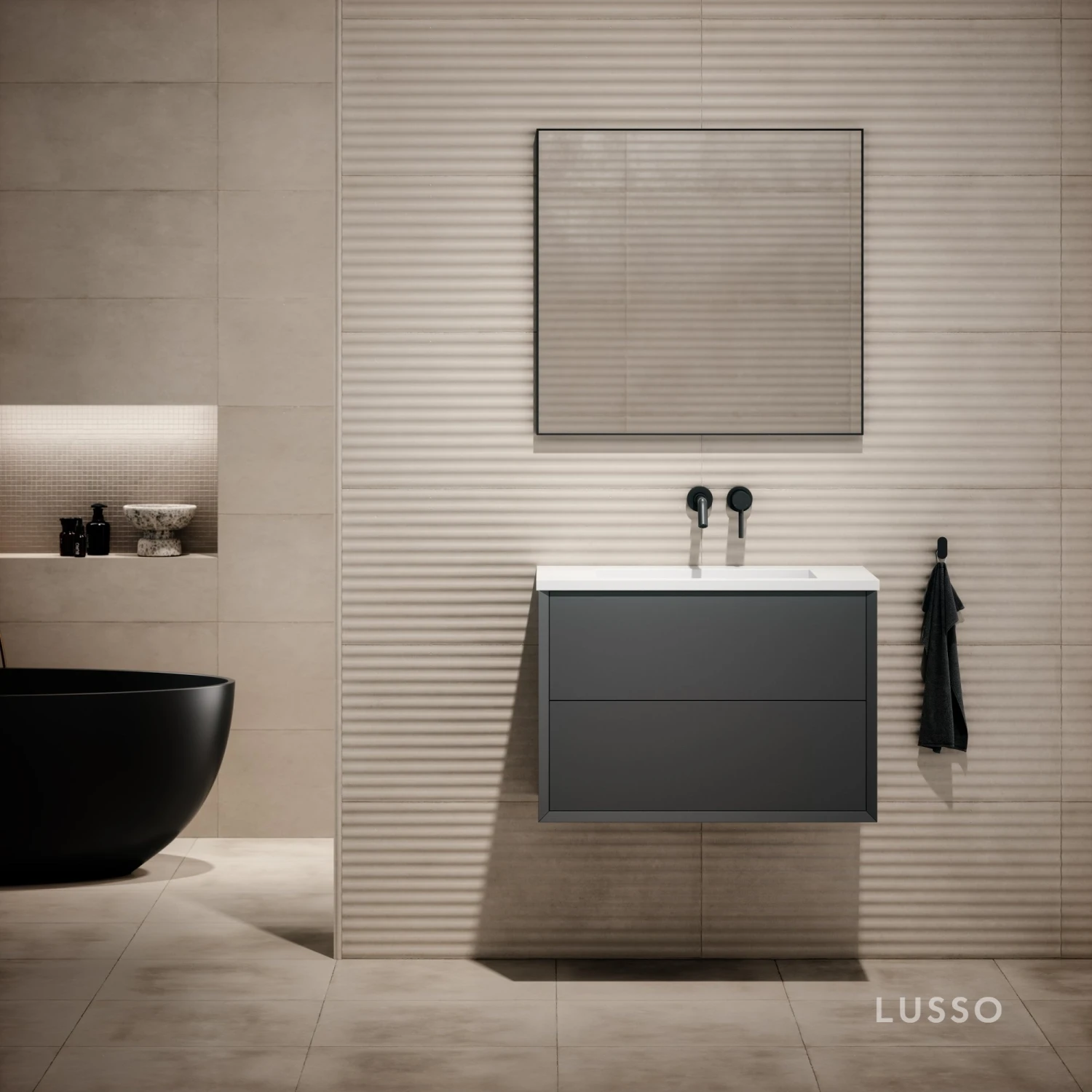 Volini Vanity Unit With Stone Basin (Matte Anthracite 800mm) 1 Volini Vanity Unit With Stone Basin (Matte Anthracite 800mm)