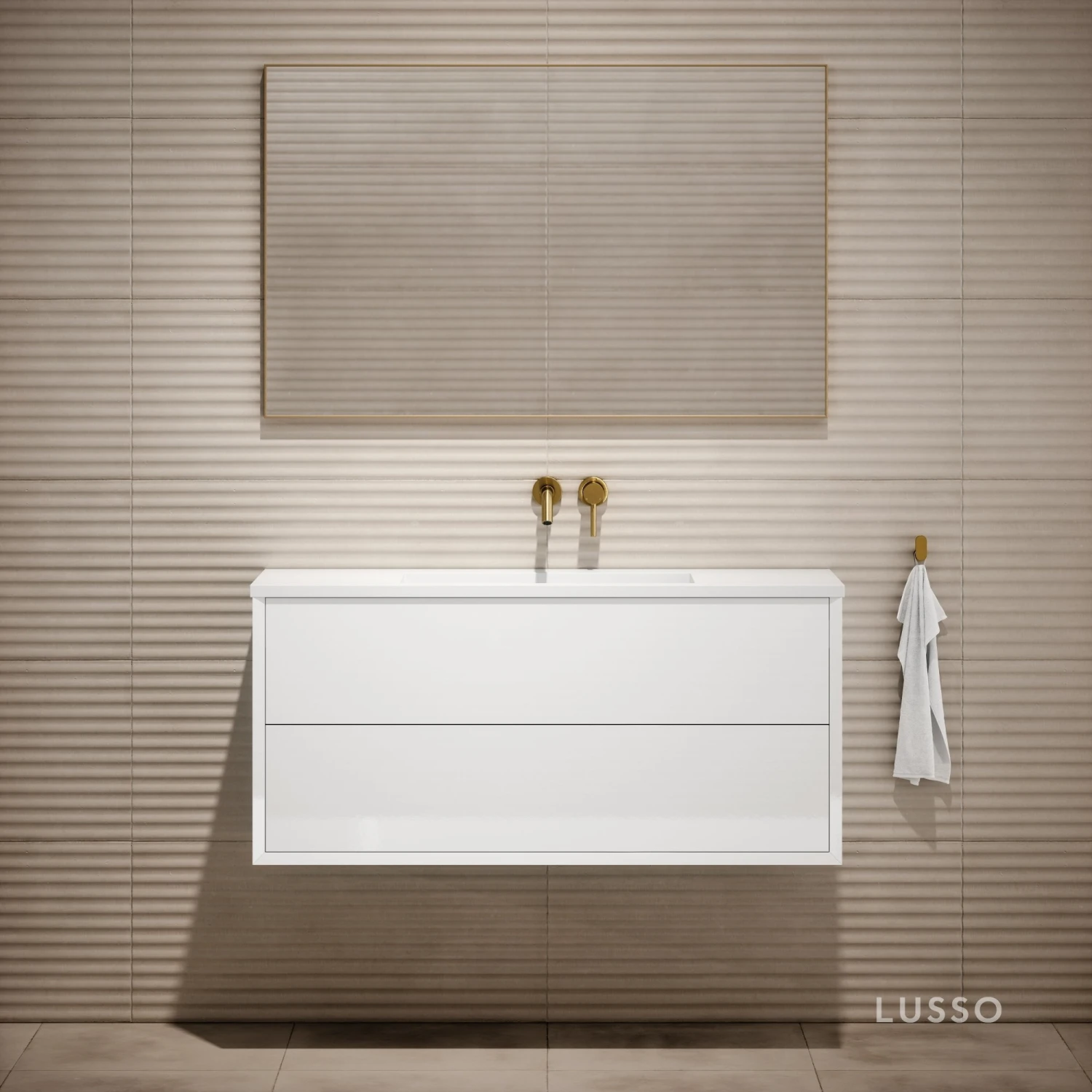 Volini Vanity Unit With Stone Basin (Polished White 1200mm) 2 Volini Vanity Unit With Stone Basin (Polished White 1200mm) - Image 2